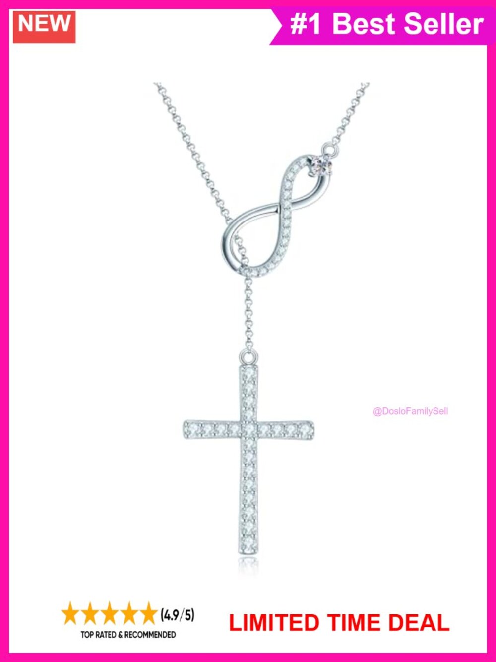 Moissanite Infinity Cross Y Necklace 925 Sterling Silver Lariat